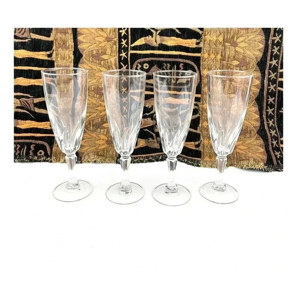 VTG Set of 4 Clear Glass Champagne Flute Wine 7" Unmarked Stemware - Picture 8 of 13